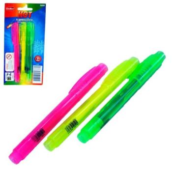 Caneta Marca Texto 03 Peças Fluorescente Colorido