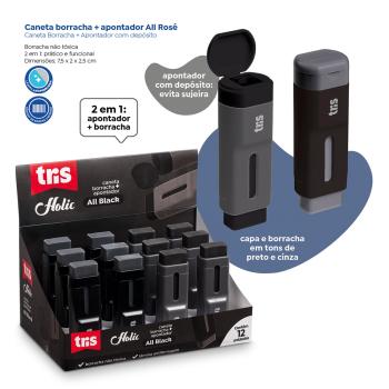 Caneta Borracha + Apontador com Depósito Holic All Black - Tris - Valor por Unidade