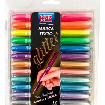 Pincel Marca Texto 12 Cores Glitter - Kaz