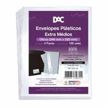 Envelope Plástico A4 Espessura Média e 4 Furos - com 100 unidades - 5078A4-100