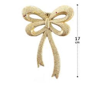 Pendente Laço Dourado De Glitter 17cm Natal