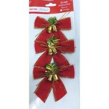 Laço 10 cm  3 Pcs Veludo com Sino e Flor Natal