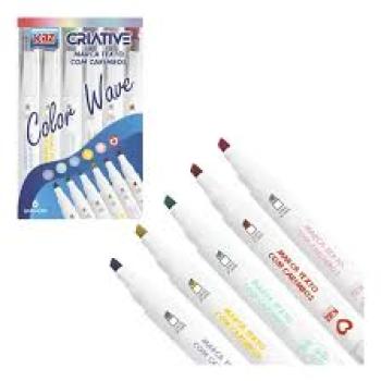 Pincel Marca Texto 6 cores Color Wave com Carimbo