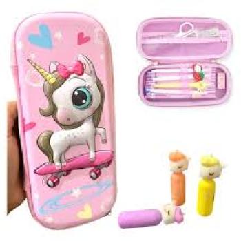 Estojo Escolar Feminino 3D Unicórnio -