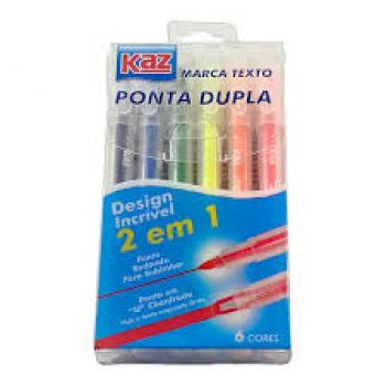 Pincel Marca Texto 6 Cores Ponta Dupla - Kaz
