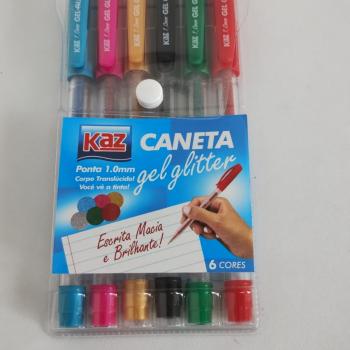 Caneta Esferografica 1.0 Gel Glitter 6 Cores - Kaz