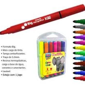 Caneta Hidrográfica. 12 Cores Big Ponta Dupla Lavavel