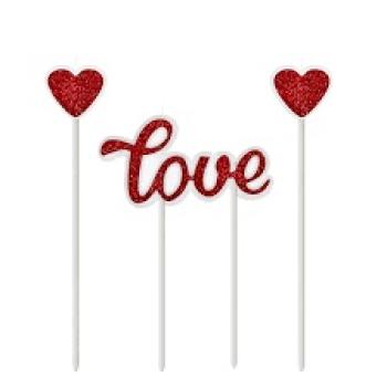 Vela Topo de Bolo Love e Corações Vermelhos 7x4 - Make+