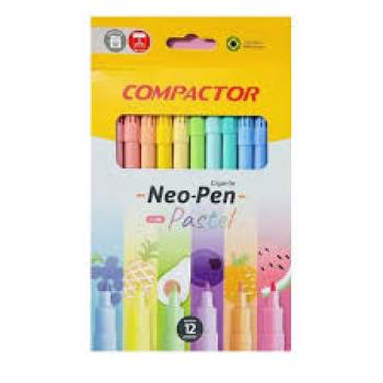 Caneta Hidrográfica Neo-Pen Gigante Tom Pastel 12 Cores Compactor