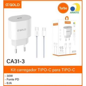 Carregador Tipo C 30w 6.1A 15Pro Agold CA31-3