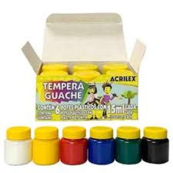 Tempera Guache C/6 Potes 15ml cada (Acrilex).