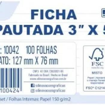 Ficha Pautada 3x5 -76x127mm com 100 Folhas - Animativa