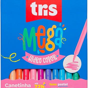 Canetinha Hidrocor Ponta Grossa Mega Hidro Color - 12 Cores - Tris