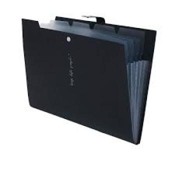 Pasta Sanfonada Plastica A4 5 Divisões Preta