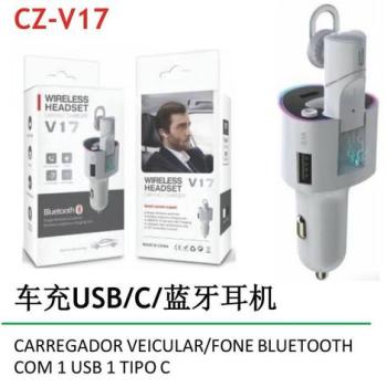 Carregador Veicular e Fone Bluetooth com 1 USB Tipo C