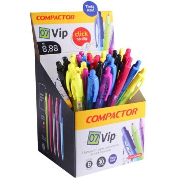 Caneta Esferográfica Retrátil 07 Vip Grossa Azul - Compactor - Valor por Unidade