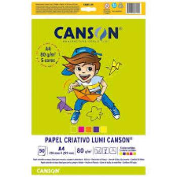 Papel Colorido Criativo Lumi A4 Canson 80g 5 Cores 50 Folhas
