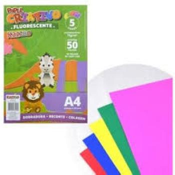 Papel Criativo Fluorecente 75g/m2 5 Contém 50 Folhas Kaz