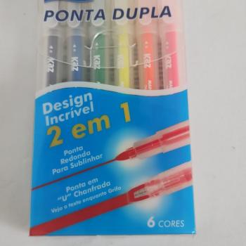 Pincel Marca Texto 6 Cores Ponta Dupla - Kaz