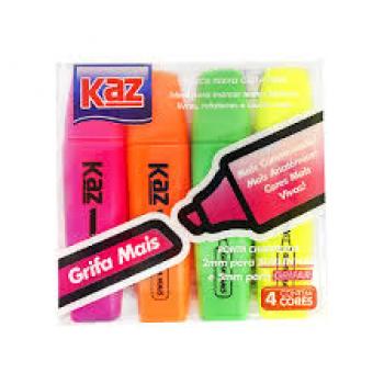 Pincel Marca Texto 4 Cores com Ponta Chanfrada- Kaz