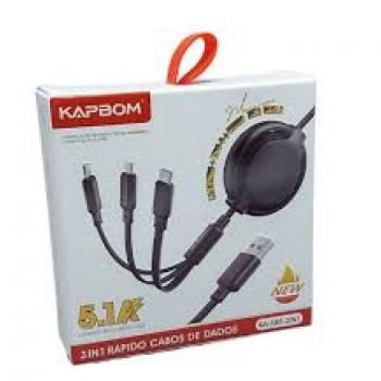 Cabo 3x1 Rápido -para Lithtning - Tipo C e Micro - Kapbom