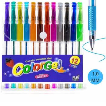 Caneta Esferografica 12 Pçs Tinta Gel Glitter