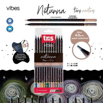 Lápis de Cor Vibes - Noturna - Tons Neutros - 12 Cores - Tris