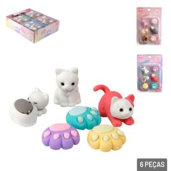 Borracha Escolar 6 Peças - Gatinho e Patinha Color-