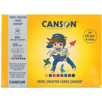 Bloco Canson Escolar Criativo Cards 08 Cores 120g a4 32 fls