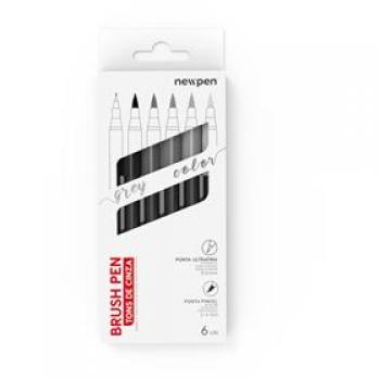 Marcador artístico Brush Pen 6 Tons de Cinza - Newpen