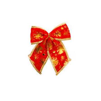 Laço Vermelho e Dourado com Sinos –e Estrelas com 20 cm Enfeite de Natal