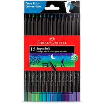 Lápis de Cor SuperSoft Cores Frias 15 Cores, Faber-Castell - CX 1 UN