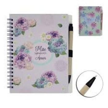 Bloco de Anotações Espiral 140 Fls com Caneta Mães - Importado
