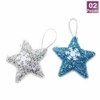 Pendente  Estrela Brilhante Color 2 Peças de Natal 6cm
