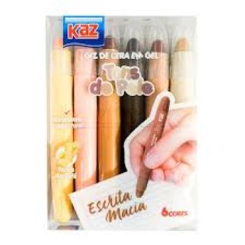 Giz de Cera 6 Cores Gel Retratil Tons Pele - Kaz