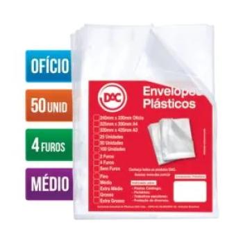 Envelope Plástico Ofício Espessura Média e 4 Furos - 50 unid - 5078-50 - Dac
