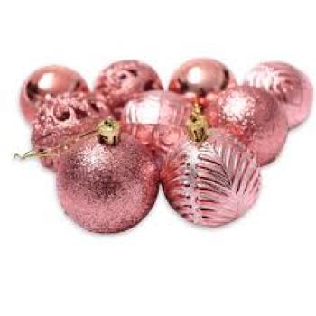 Bola De Natal Para Decoração Em Árvore Natalina Folha Palmeira Rose Brilhante Luxuosa - Pacote 6Cm Com 9 Unidades