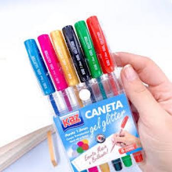 Caneta Esferografica 1.0 Gel Glitter 6 Cores - Kaz