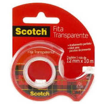 Fita Adesiva Scotch Transparente com Suporte 12 mm x 10 m e Display