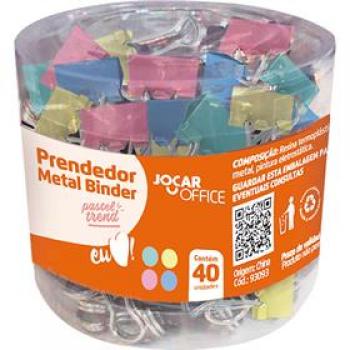 Prendedor de Papel Jogar Binder 19MM Colorido com 40 Unidades Leonora