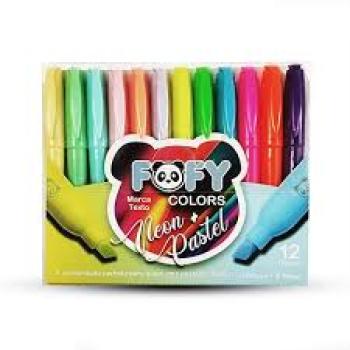 Pincel Marca Texto Neon + Pastel 12 Cores  FOFY
