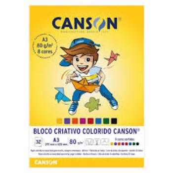 Bloco Canson Escolar Criativo 08 Cores 80G A3 32 Fls