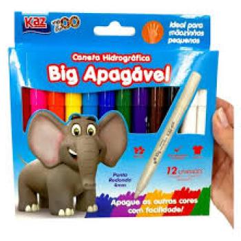 Canetinha Hidrográfica 12 Cores Tamanho Big Apagável Kaz