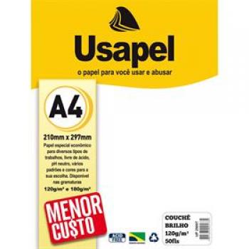 Papel Couchê 120g/m2 com 50 Folhas Branco - Usapel