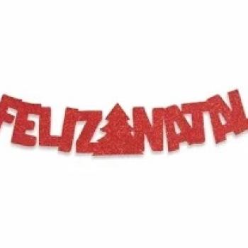Enfeite Placa de Feliz Natal com Glitter 24 cm - Master