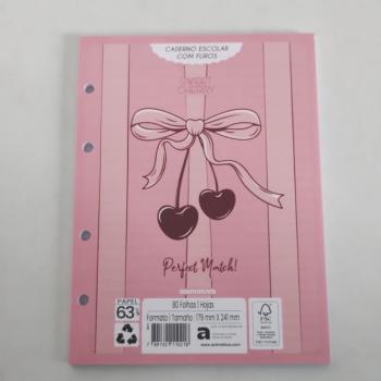Caderno Escolar com Furos 80 Folhas Sweet Cherry - Animativa*