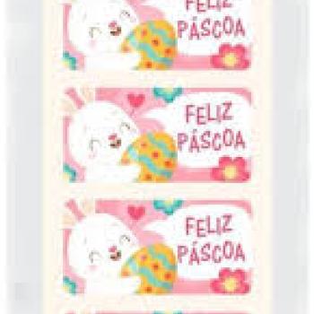 Etiqueta para Pascoa Feliz Pascoa Rosa Retangular - Grespan