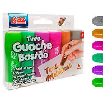 Tinta Guache Bastão Caneta Retrátil 6 Cores Metálicas Kaz