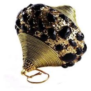 Bola 8cm Pião Cravejada Dourada e Preta Valor por Unidade