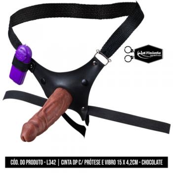 CINTA DP C/ PRÓTESE E VIBRO DE 15 x 4,2cm CHOCOLATE